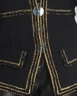 Chanel Metiers D'Art 17A Paris-Ritz Cosmopolitan Black Tweed Jacket with Gold Trim & Smokey Transparent Button Details Size FR 50 (UK 20) RRP £7450