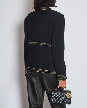 Chanel Metiers D'Art 17A Paris-Ritz Cosmopolitan Black Tweed Jacket with Gold Trim & Smokey Transparent Button Details Size FR 50 (UK 20) RRP £7450