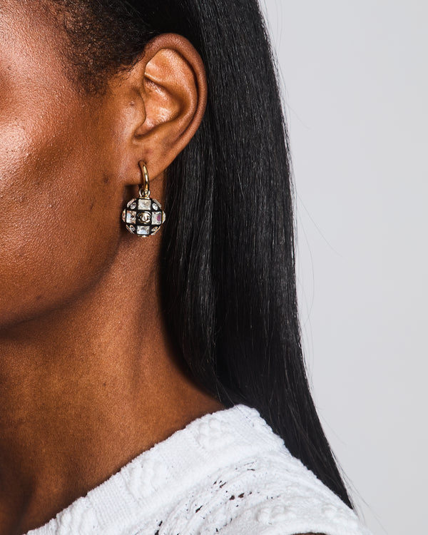 Chanel 24A Black and Crystal Embellished Ball Pendant Earrings
