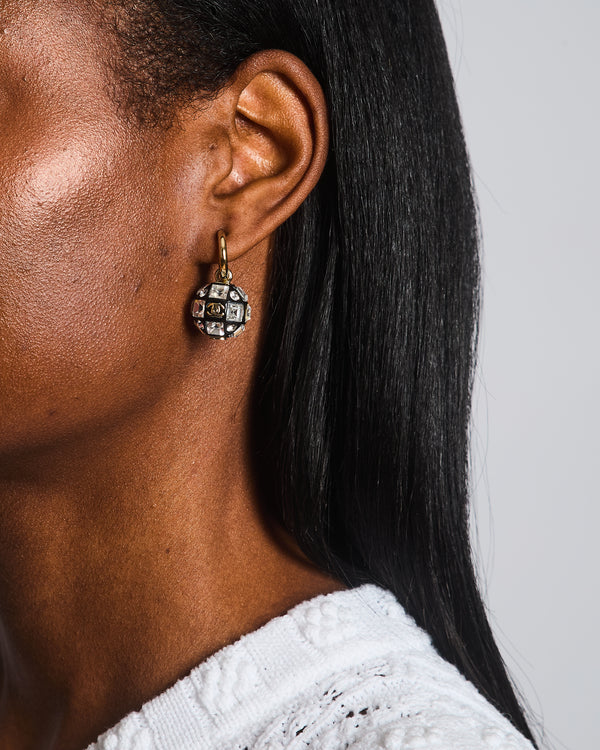 Chanel 24A Black and Crystal Embellished Ball Pendant Earrings
