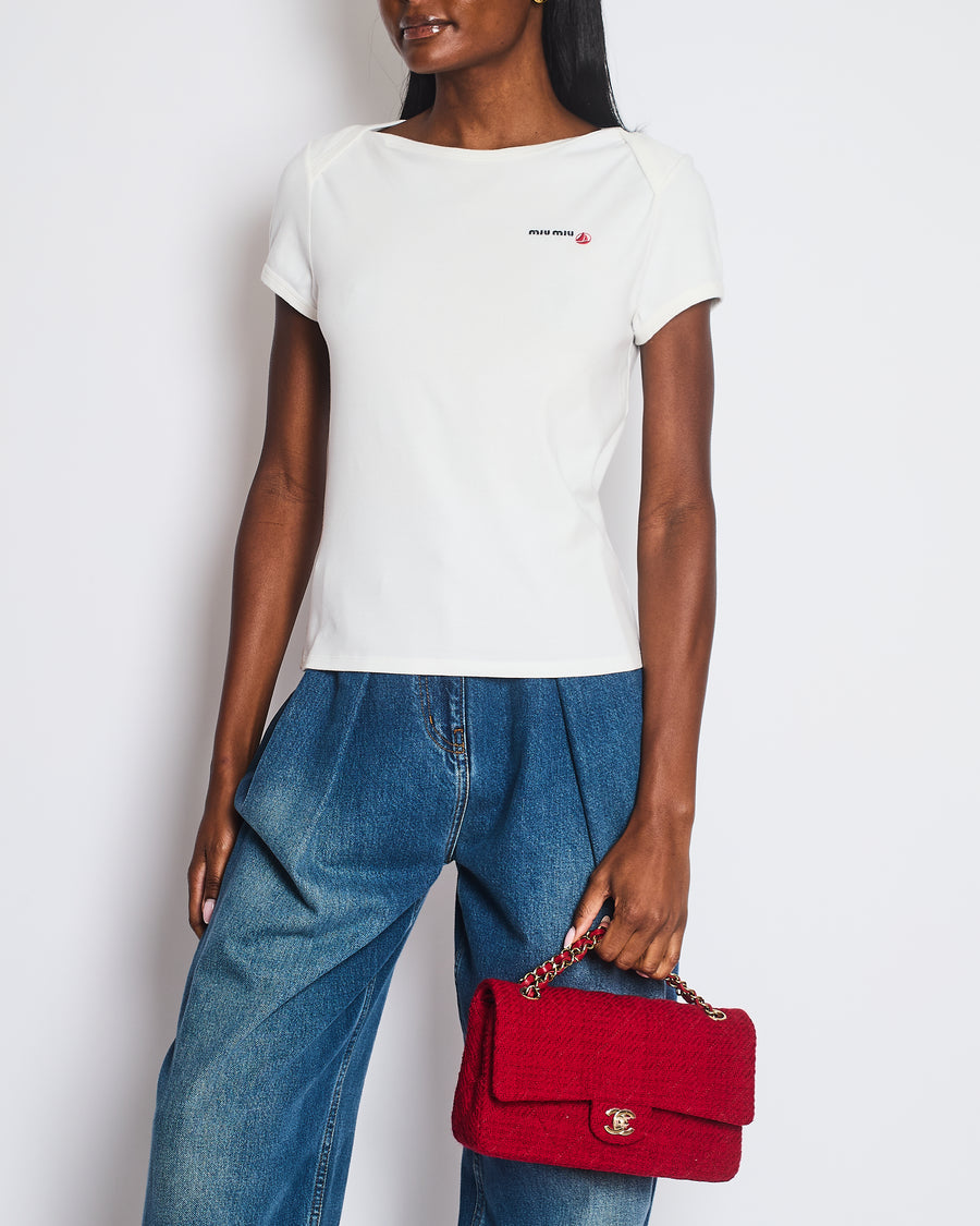 Petit Bateau x Miu Miu White Slim Fit T-Shirt with Logo Detail and Embroidered Initials Size S (UK 8) RRP £420