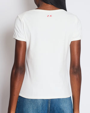 Petit Bateau x Miu Miu White Slim Fit T-Shirt with Logo Detail and Embroidered Initials Size S (UK 8) RRP £420