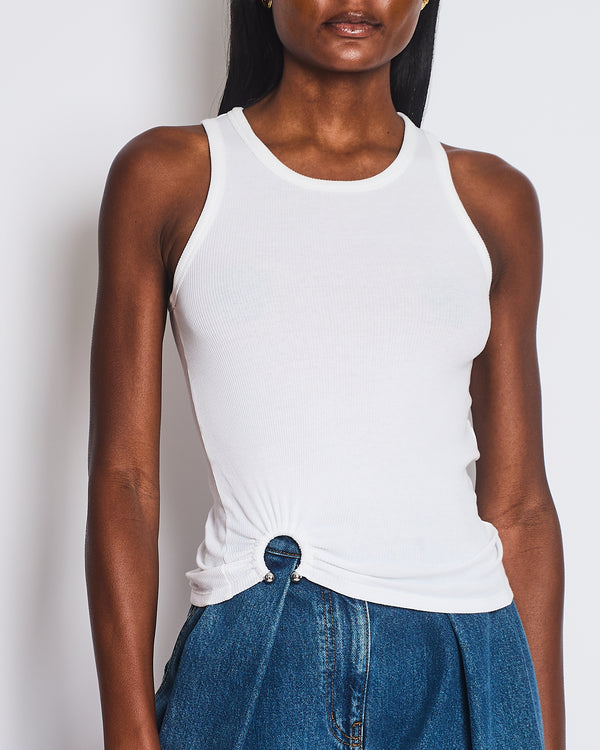 Paco Rabanne White Ribbed Vest Top with Ring Detail Size FR 36 (UK 8)