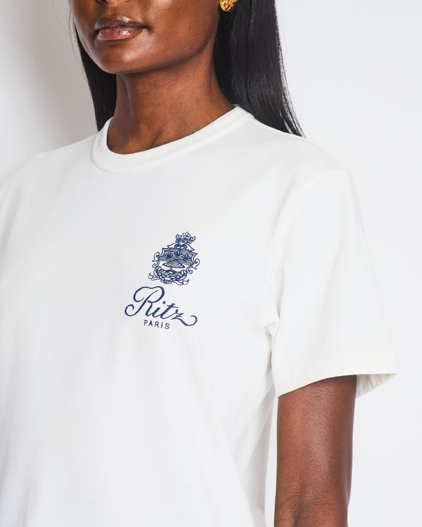 Frame x Ritz Paris White T-Shirt with Embroidered Logo Detail Size M (UK 10)