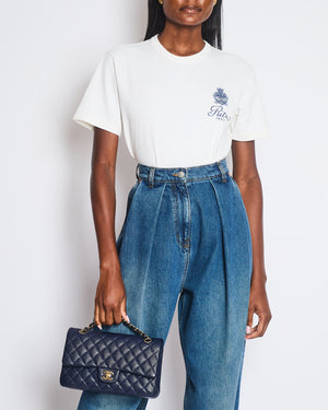 Frame x Ritz Paris White T-Shirt with Embroidered Logo Detail Size M (UK 10)