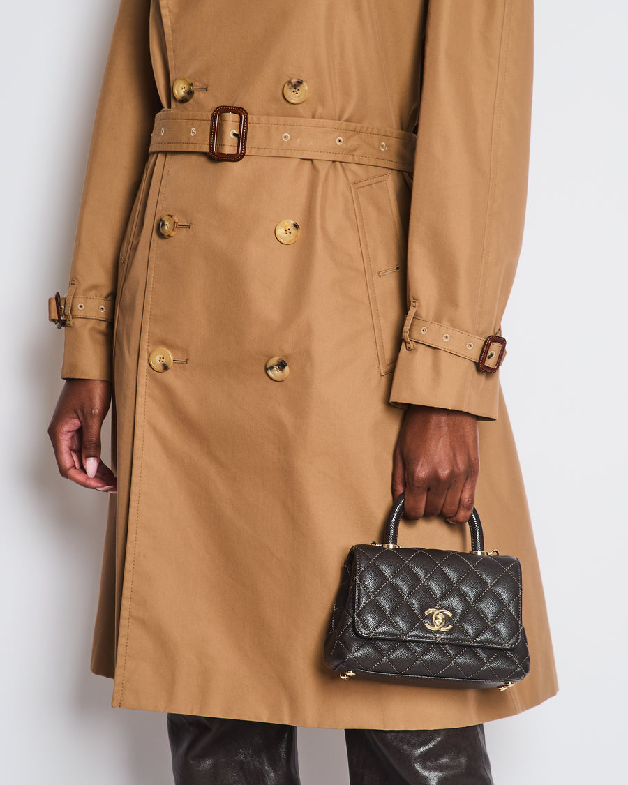 Gucci Taupe Knee Length Trench Coat with Sequin Tiger Embellishment and Floral Embroidery Size UK 8 / 10