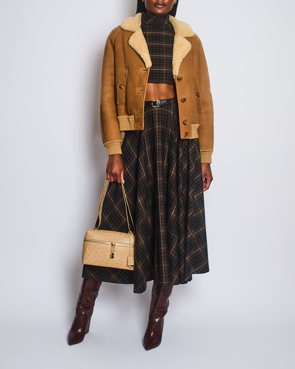 Prada Brown and Cream Shearling Jacket with Brown Buttons Size IT 38 (UK 6)