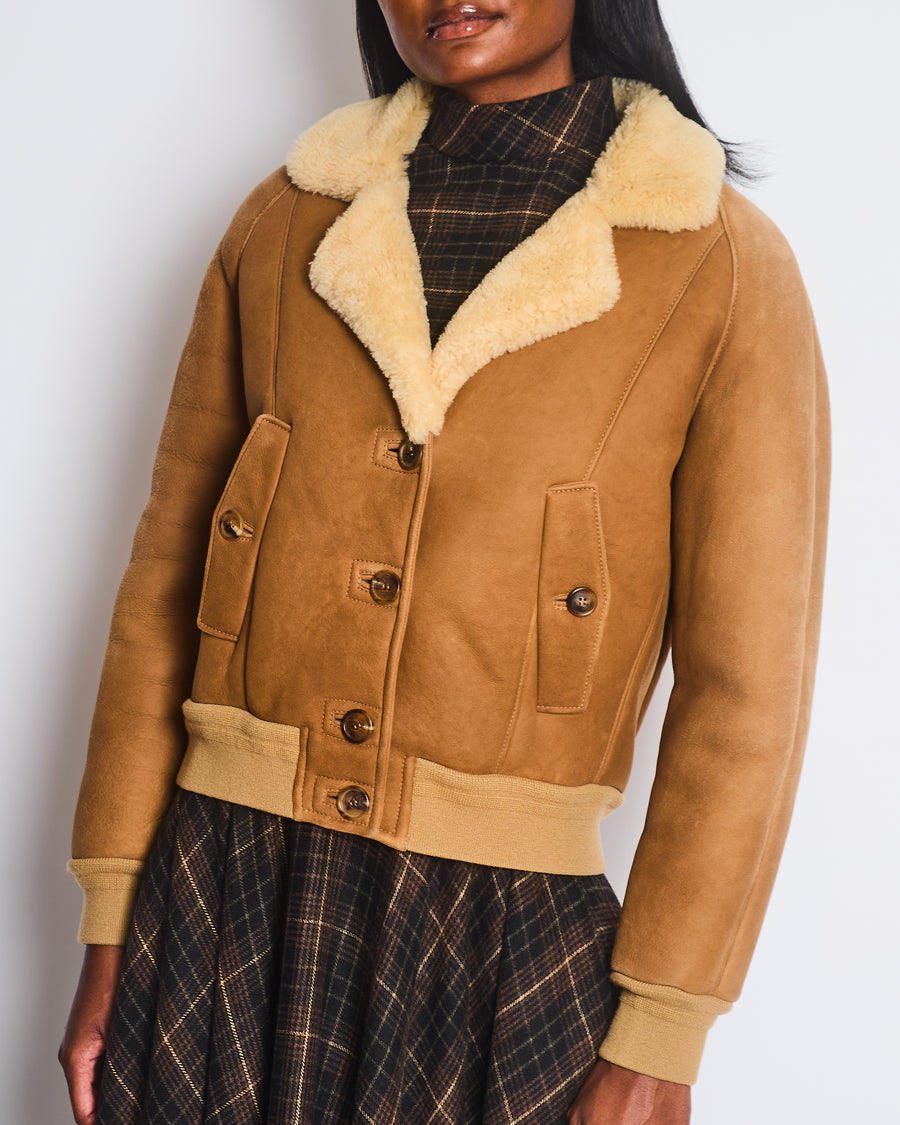 Prada Brown and Cream Shearling Jacket with Brown Buttons Size IT 38 (UK 6)