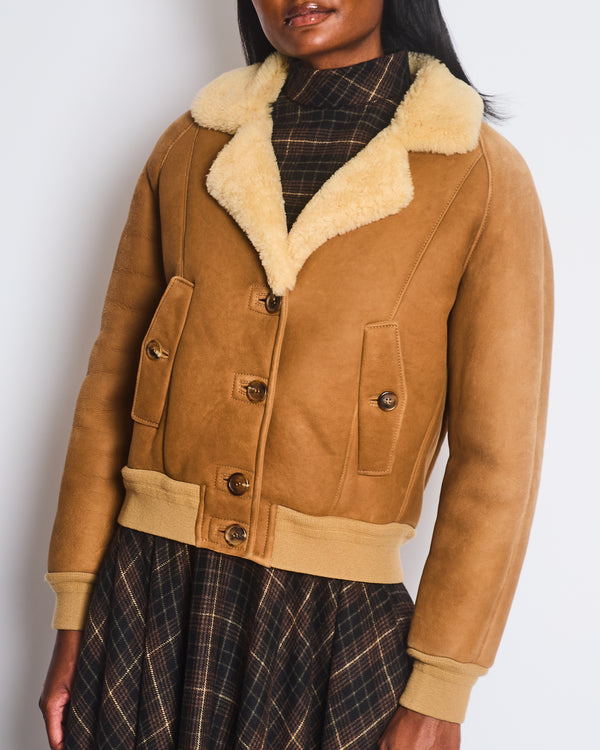 Prada Brown and Cream Shearling Jacket with Brown Buttons Size IT 38 (UK 6)