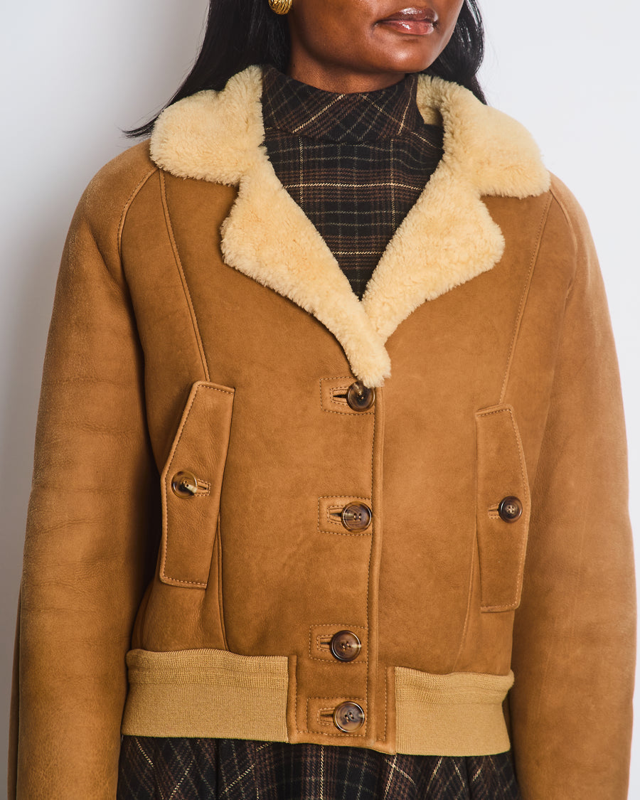Prada Brown and Cream Shearling Jacket with Brown Buttons Size IT 38 (UK 6)