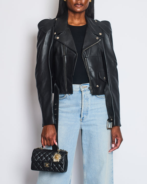 Vetements Black Leather Jacket with Detachable Sleeves Size S (UK 8)