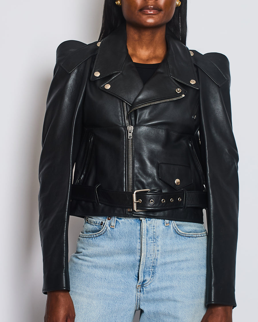 Vetements Black Leather Jacket with Detachable Sleeves Size S (UK 8)