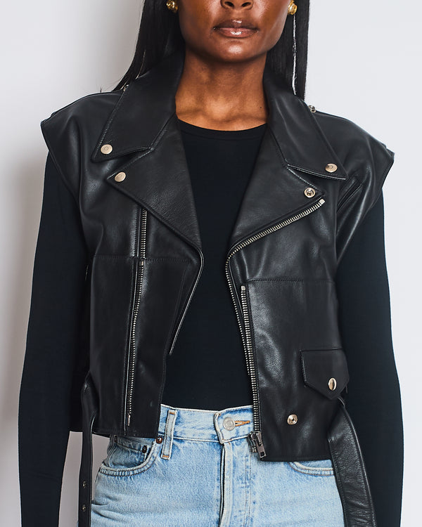 Vetements Black Leather Jacket with Detachable Sleeves Size S (UK 8)