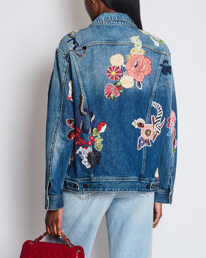 Saint Laurent Denim Over-Sized Floral Embroidered Jacket Size S (UK 8)