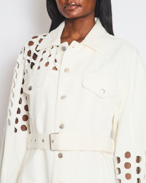 MM6 Maison Margiela White Oversized Denim Punch-Hole Belted Jacket Size EU 36 (UK 8)