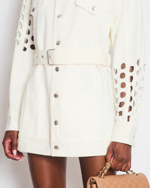 MM6 Maison Margiela White Oversized Denim Punch-Hole Belted Jacket Size EU 36 (UK 8)