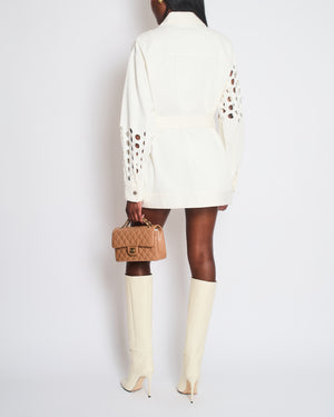 MM6 Maison Margiela White Oversized Denim Punch-Hole Belted Jacket Size EU 36 (UK 8)