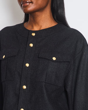 Celine Graphite Triomphe Collarless Cropped Jacket with Gold Logo Buttons &amp; 3/4 Sleeves Detail Size FR 34 (UK 6)