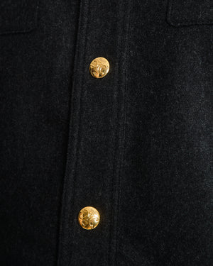 Celine Graphite Triomphe Collarless Cropped Jacket with Gold Logo Buttons &amp; 3/4 Sleeves Detail Size FR 34 (UK 6)