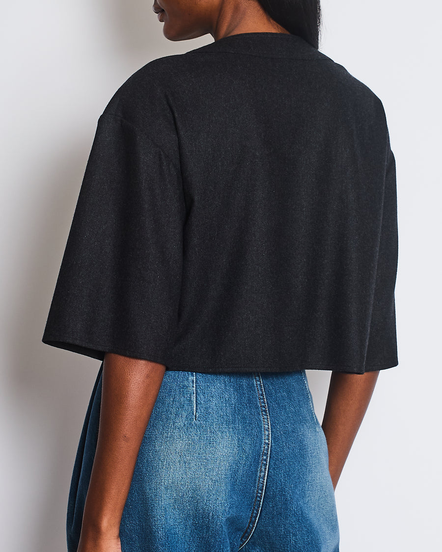 Celine Graphite Triomphe Collarless Cropped Jacket with Gold Logo Buttons &amp; 3/4 Sleeves Detail Size FR 34 (UK 6)