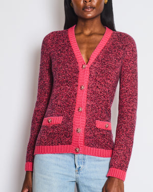 Chanel Pink and Black Long Sleeve Cardigan with Silver Crystal Button Detail Size FR 34 (UK 6)