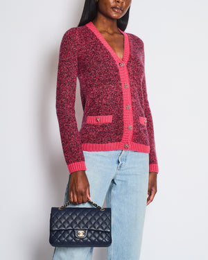 Chanel Pink and Black Long Sleeve Cardigan with Silver Crystal Button Detail Size FR 34 (UK 6)