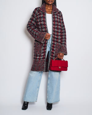 Chanel Grey, Red Navy Wool Tweed Over Coat Pocket Details Size FR 40 (UK 12)