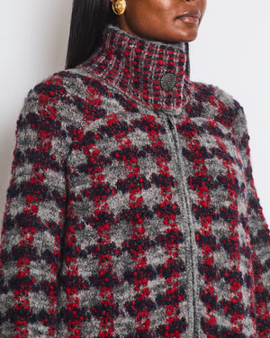 Chanel Grey, Red Navy Wool Tweed Over Coat Pocket Details Size FR 40 (UK 12)