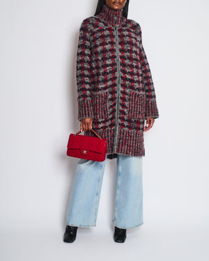 Chanel Grey, Red Navy Wool Tweed Over Coat Pocket Details Size FR 40 (UK 12)