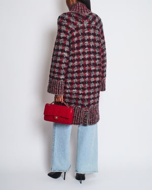 Chanel Grey, Red Navy Wool Tweed Over Coat Pocket Details Size FR 40 (UK 12)