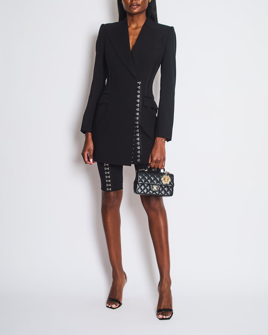 Dolce & Gabbana Black Double-Breasted Blazer with Hook and Eye Fastenings & Capri Pants with Hook and Eye Fastenings Set Size IT 38 (UK 6)