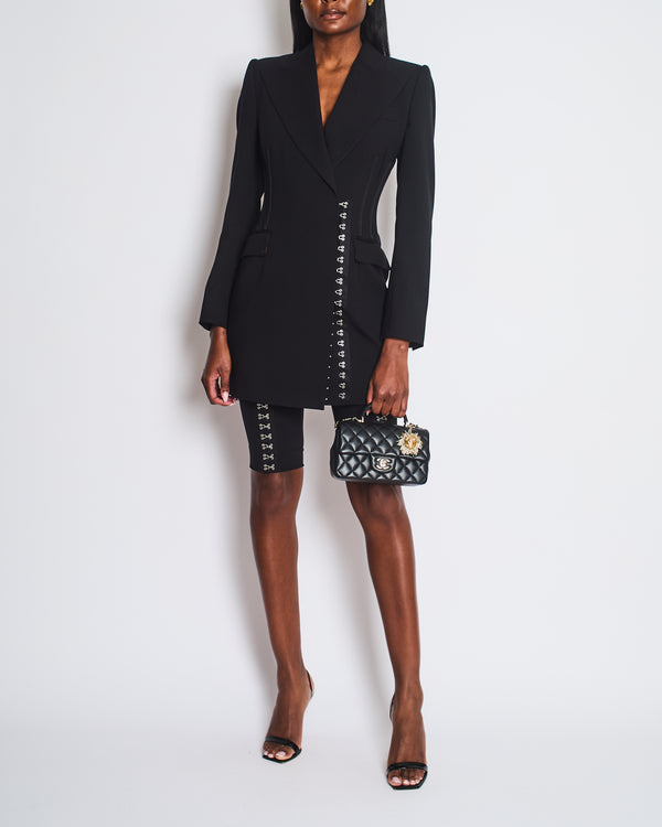 Dolce & Gabbana Black Double-Breasted Blazer with Hook and Eye Fastenings & Capri Pants with Hook and Eye Fastenings Set Size IT 38 (UK 6)