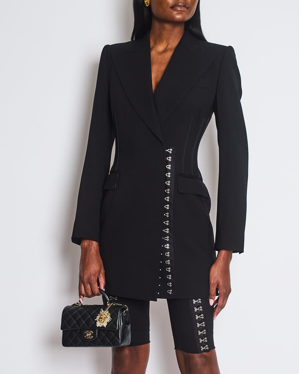 Dolce & Gabbana Black Double-Breasted Blazer with Hook and Eye Fastenings & Capri Pants with Hook and Eye Fastenings Set Size IT 38 (UK 6)