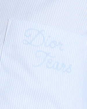 Christian Dior Menswear Blue and White Pin Stripe Button Down Shirt with Pockets and Dior Tears Embroidery Size EU 40 (UK 38)