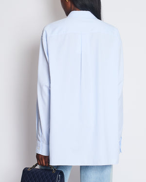 Christian Dior Menswear Blue and White Pin Stripe Button Down Shirt with Pockets and Dior Tears Embroidery Size EU 40 (UK 38)