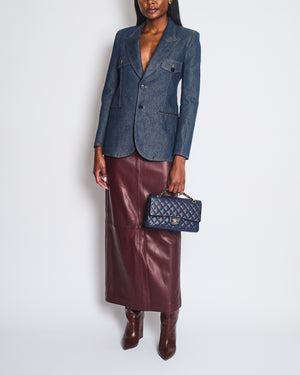 Saint Laurent Blue Denim Single Breasted Blazer with Brown Contrast Stitching Detail Size FR 36 (UK 8) RRP £1,935