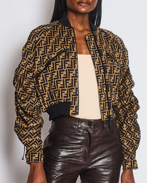 Fendi Brown FF Logo Cropped Jacket with Oblique Zips Detail Size IT 40 (UK 8)