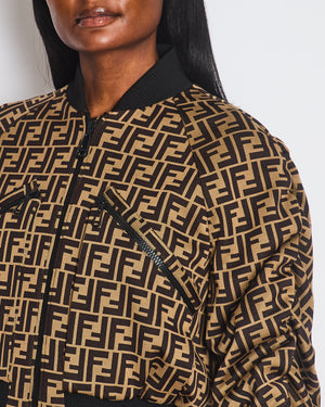 Fendi Brown FF Logo Cropped Jacket with Oblique Zips Detail Size IT 40 (UK 8)