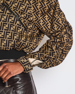 Fendi Brown FF Logo Cropped Jacket with Oblique Zips Detail Size IT 40 (UK 8)