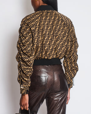 Fendi Brown FF Logo Cropped Jacket with Oblique Zips Detail Size IT 40 (UK 8)