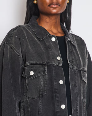 Balenciaga Black Distressed Oversized Denim Jacket with Crystal Logo Detail Size FR 34 (UK 6)