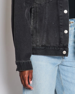 Balenciaga Black Distressed Oversized Denim Jacket with Crystal Logo Detail Size FR 34 (UK 6)