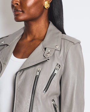 Saint Laurent Light Grey Leather Jacket with Zip and Belt Detail Size FR 40 (UK 12)