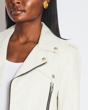 Saint Laurent Off-White Leather Jacket with Zip and Belt Detail Size FR 40 (UK 12)