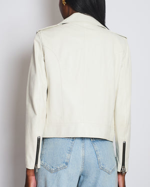 Saint Laurent Off-White Leather Jacket with Zip and Belt Detail Size FR 40 (UK 12)