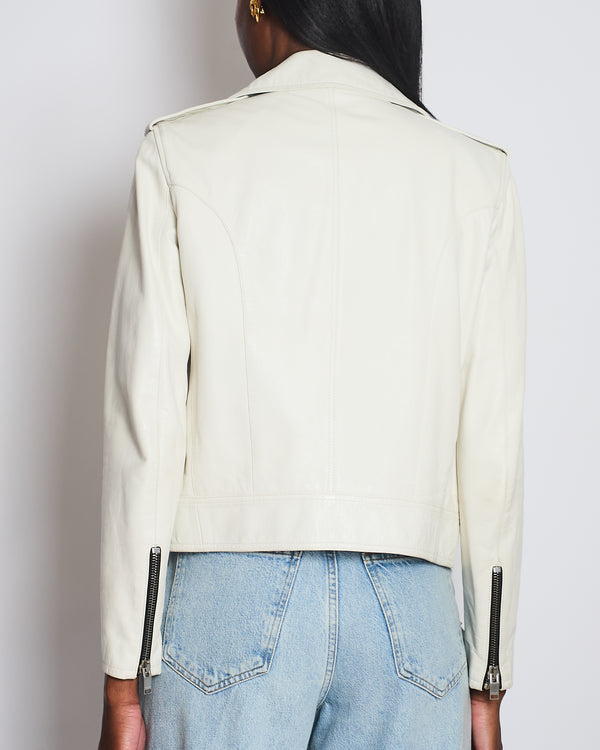 Saint Laurent Off-White Leather Jacket with Zip and Belt Detail Size FR 40 (UK 12)
