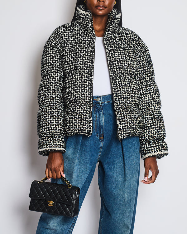 Chanel 20/N Black and White Tweed Coco Neige Puffer Jacket Size FR 38 (UK 10)