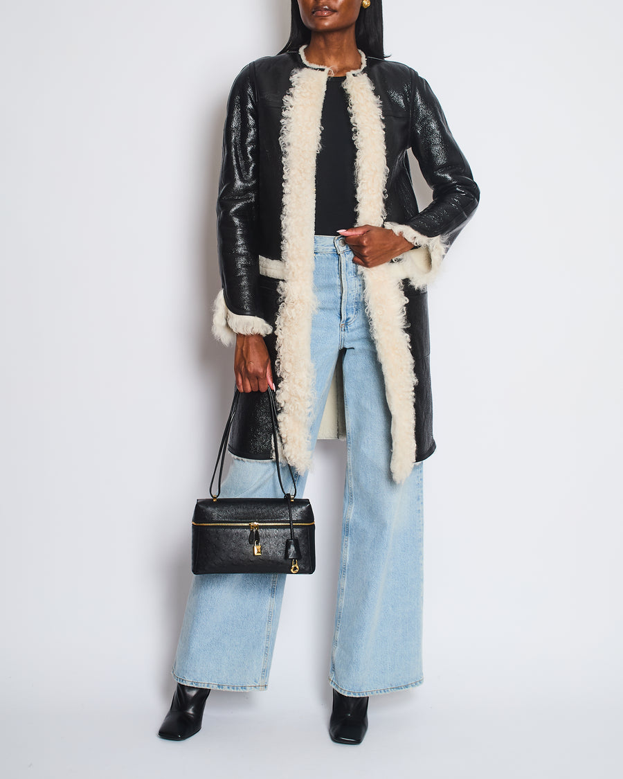 Louis Vuitton Black Leather, Shearling Lined Coat Size FR 36 (UK 8)