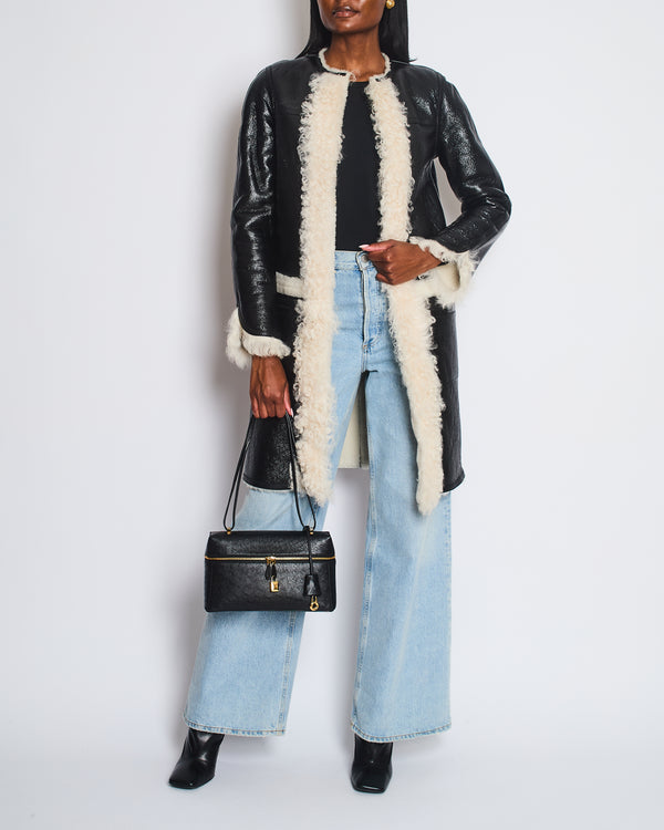 Louis Vuitton Black Leather, Shearling Lined Coat Size FR 36 (UK 8)