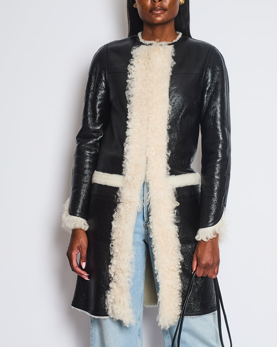 Louis Vuitton Black Leather, Shearling Lined Coat Size FR 36 (UK 8)
